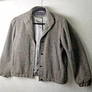 Vintage‎ Larry Levine heather tweed bomber jacket button pockets women's 10-12